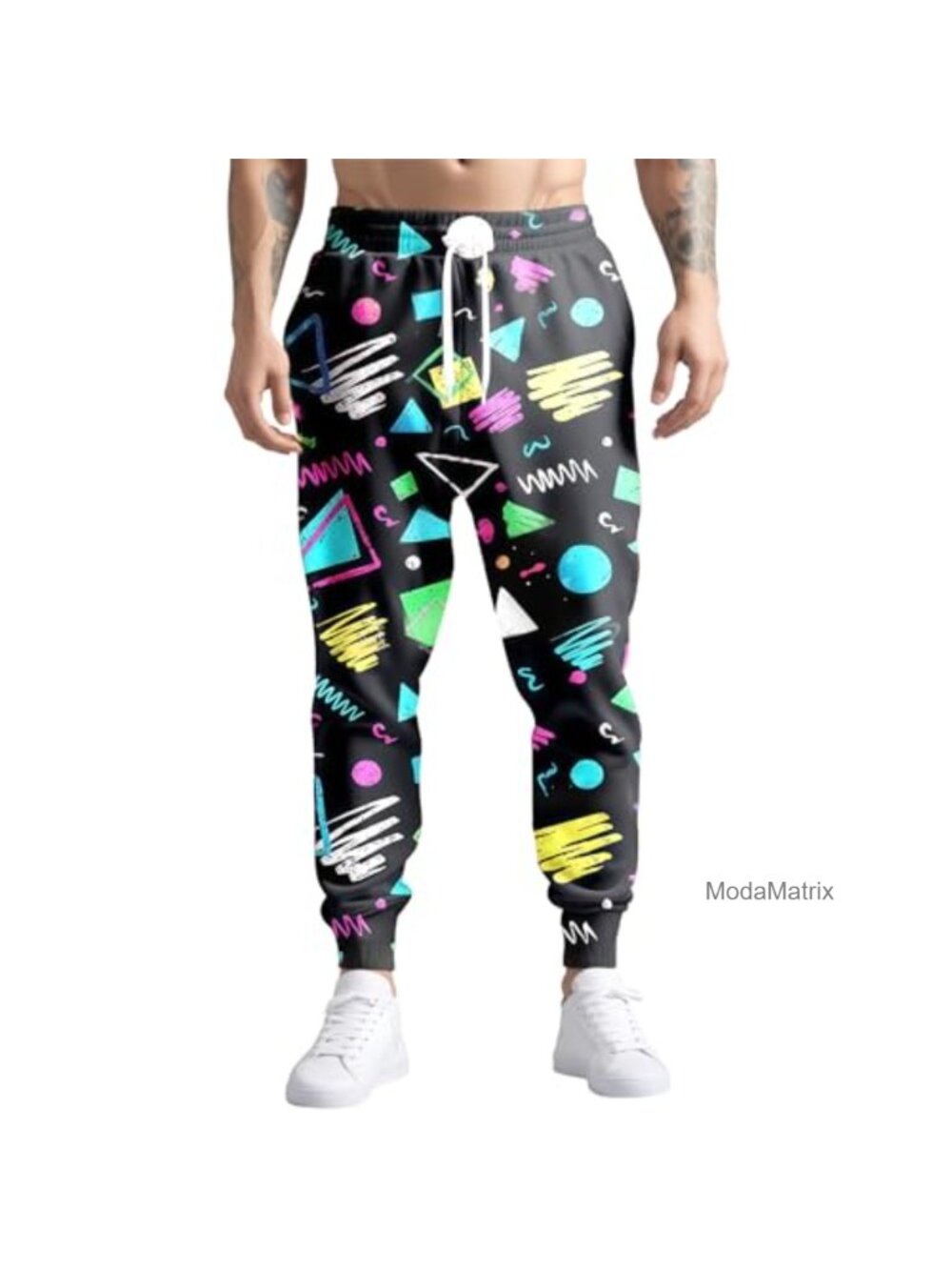 Retro 80s 90s Men's Joggers Polyester Sweatpants Funny Print Workout Pants with